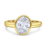 Bezel Set 10mmX8mm Oval Engagement Ring Cubic Zirconia 925 Sterling Silver