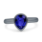 Bezel Set 9mmX6mm Pear Engagement Ring Cubic Zirconia 925 Sterling Silver