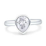 Bezel Set 9mmX6mm Pear Engagement Ring Cubic Zirconia 925 Sterling Silver