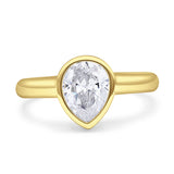 Bezel Set 9mmX6mm Pear Engagement Ring Cubic Zirconia 925 Sterling Silver