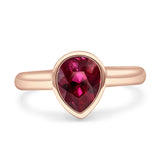 Bezel Set 9mmX6mm Pear Engagement Ring Cubic Zirconia 925 Sterling Silver