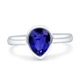 Bezel Set 9mmX7mm Pear Engagement Ring Cubic Zirconia 925 Sterling Silver