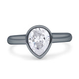 Bezel Set 9mmX7mm Pear Engagement Ring Cubic Zirconia 925 Sterling Silver