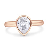 Bezel Set 9mmX7mm Pear Engagement Ring Cubic Zirconia 925 Sterling Silver