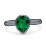 Bezel Set 9mmX7mm Pear Engagement Ring Cubic Zirconia 925 Sterling Silver