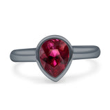 Bezel Set 9mmX7mm Pear Engagement Ring Cubic Zirconia 925 Sterling Silver