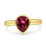 Bezel Set 9mmX7mm Pear Engagement Ring Cubic Zirconia 925 Sterling Silver