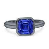 Bezel Set 7mmX7mm Asscher Engagement Ring Cubic Zirconia 925 Sterling Silver