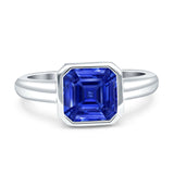 Bezel Set 7mmX7mm Asscher Engagement Ring Cubic Zirconia 925 Sterling Silver