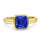 Bezel Set 7mmX7mm Asscher Engagement Ring Cubic Zirconia 925 Sterling Silver