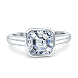 Bezel Set 7mmX7mm Asscher Engagement Ring Cubic Zirconia 925 Sterling Silver