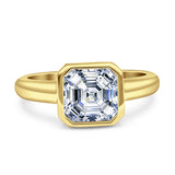 Bezel Set 7mmX7mm Asscher Engagement Ring Cubic Zirconia 925 Sterling Silver