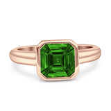 Bezel Set 7mmX7mm Asscher Engagement Ring Cubic Zirconia 925 Sterling Silver