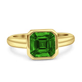 Bezel Set 7mmX7mm Asscher Engagement Ring Cubic Zirconia 925 Sterling Silver