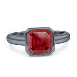 Bezel Set 7mmX7mm Asscher Engagement Ring Cubic Zirconia 925 Sterling Silver