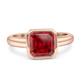 Bezel Set 7mmX7mm Asscher Engagement Ring Cubic Zirconia 925 Sterling Silver