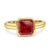 Bezel Set 7mmX7mm Asscher Engagement Ring Cubic Zirconia 925 Sterling Silver