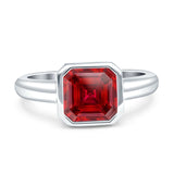 Bezel Set 8mmX8mm Asscher Engagement Ring Cubic Zirconia 925 Sterling Silver