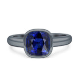 Bezel Set 7mmX7mm Cushion Engagement Ring Cubic Zirconia 925 Sterling Silver