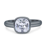 Bezel Set 7mmX7mm Cushion Engagement Ring Cubic Zirconia 925 Sterling Silver