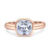 Bezel Set 7mmX7mm Cushion Engagement Ring Cubic Zirconia 925 Sterling Silver
