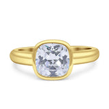 Bezel Set 7mmX7mm Cushion Engagement Ring Cubic Zirconia 925 Sterling Silver