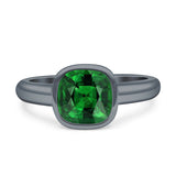 Bezel Set 7mmX7mm Cushion Engagement Ring Cubic Zirconia 925 Sterling Silver