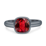 Bezel Set 7mmX7mm Cushion Engagement Ring Cubic Zirconia 925 Sterling Silver