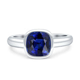 Bezel Set 8mmX8mm Cushion Engagement Ring Cubic Zirconia 925 Sterling Silver