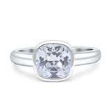 Bezel Set 8mmX8mm Cushion Engagement Ring Cubic Zirconia 925 Sterling Silver