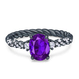 Twisted Rope Hidden Halo Oval Engagement Ring Cubic Zirconia 925 Sterling Silver