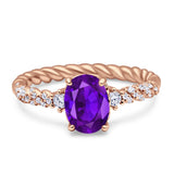 Twisted Rope Hidden Halo Oval Engagement Ring Cubic Zirconia 925 Sterling Silver