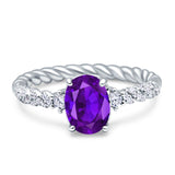 Twisted Rope Hidden Halo Oval Engagement Ring Cubic Zirconia 925 Sterling Silver