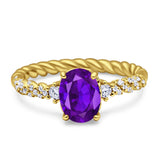 Twisted Rope Hidden Halo Oval Engagement Ring Cubic Zirconia 925 Sterling Silver
