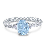 Twisted Rope Hidden Halo Oval Engagement Ring Cubic Zirconia 925 Sterling Silver