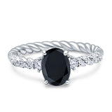 Twisted Rope Hidden Halo Oval Engagement Ring Cubic Zirconia 925 Sterling Silver