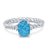 Twisted Rope Hidden Halo Oval Engagement Ring Cubic Zirconia 925 Sterling Silver