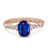 Twisted Rope Hidden Halo Oval Engagement Ring Cubic Zirconia 925 Sterling Silver