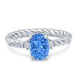 Twisted Rope Hidden Halo Oval Engagement Ring Cubic Zirconia 925 Sterling Silver