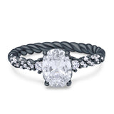 Twisted Rope Hidden Halo Oval Engagement Ring Cubic Zirconia 925 Sterling Silver