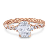 Twisted Rope Hidden Halo Oval Engagement Ring Cubic Zirconia 925 Sterling Silver