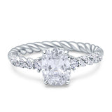 Twisted Rope Hidden Halo Oval Engagement Ring Cubic Zirconia 925 Sterling Silver