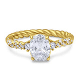 Twisted Rope Hidden Halo Oval Engagement Ring Cubic Zirconia 925 Sterling Silver