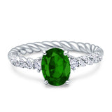 Twisted Rope Hidden Halo Oval Engagement Ring Cubic Zirconia 925 Sterling Silver