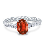 Twisted Rope Hidden Halo Oval Engagement Ring Cubic Zirconia 925 Sterling Silver