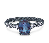 Hidden Halo Twisted Rope Oval Lab Alexandrite Engagement Ring