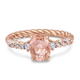 Twisted Rope Hidden Halo Oval Engagement Ring Cubic Zirconia 925 Sterling Silver