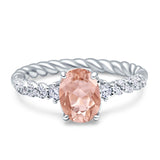 Twisted Rope Hidden Halo Oval Engagement Ring Cubic Zirconia 925 Sterling Silver