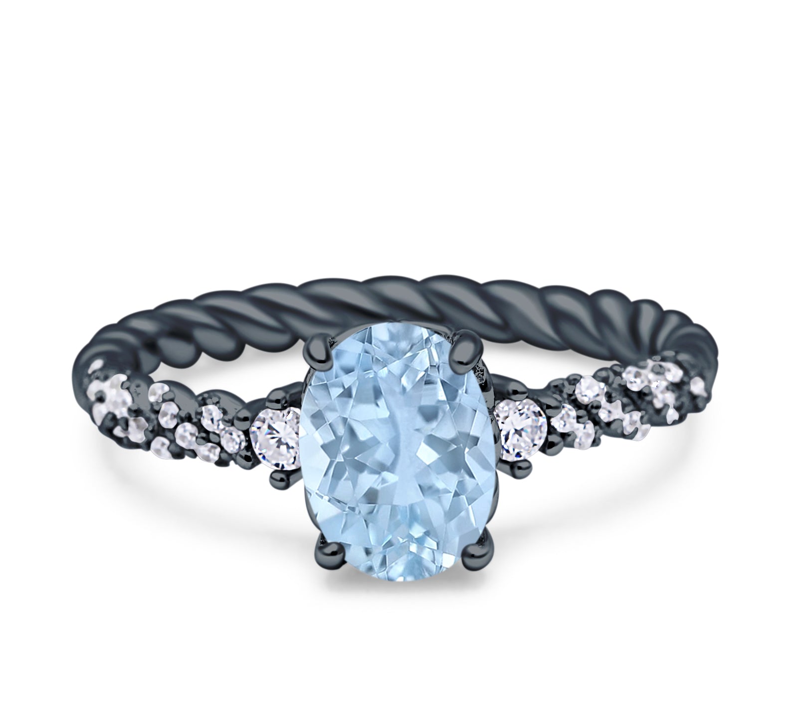 Hidden Halo Twisted Rope Oval Natural Aquamarine Engagement Ring