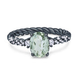 Hidden Halo Twisted Rope Oval Natural Green Amethyst Prasiolite Engagement Ring